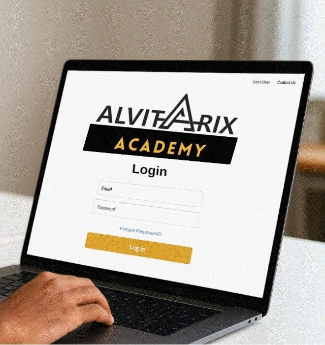 Student accessing Alvitarix Academy online training platform LMS login page
